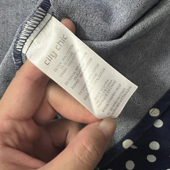 City Chic Polkadot Navy Denim Button A-line Dress Sleeveless Plus Size Small 16 - Picture 6 of 7